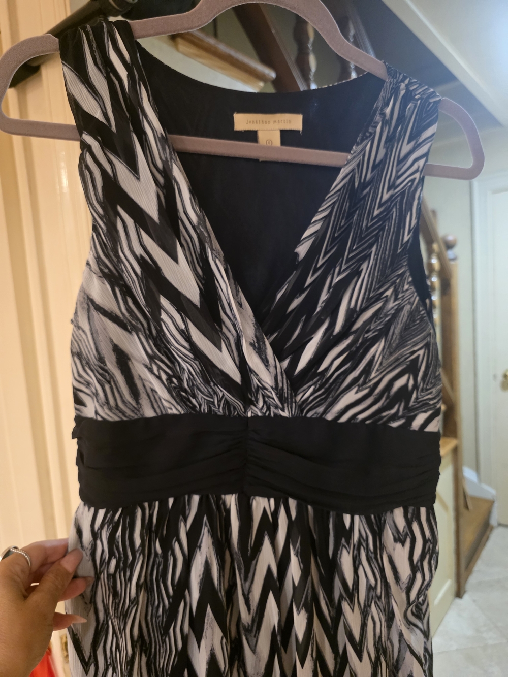 jonathan martin Black & White Sleeveless V-Neck Maxi Dress